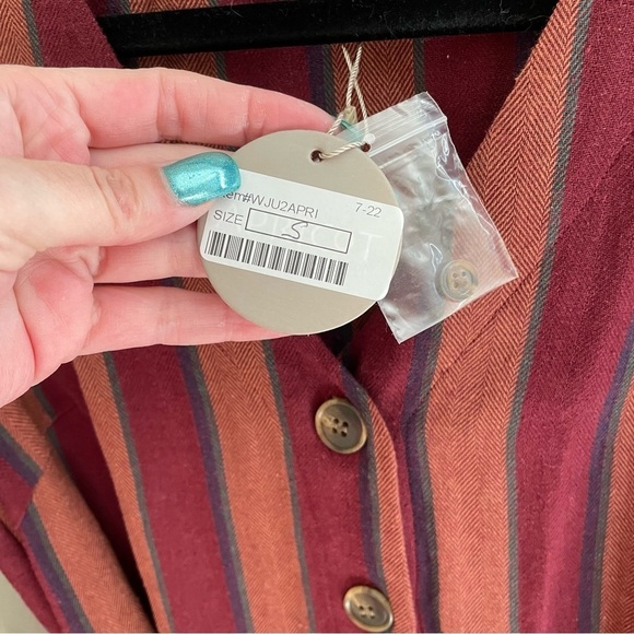 Apricot Rainbow Button Down Belted Longsleeve Midi Dress, Size S - Picture 8 of 8